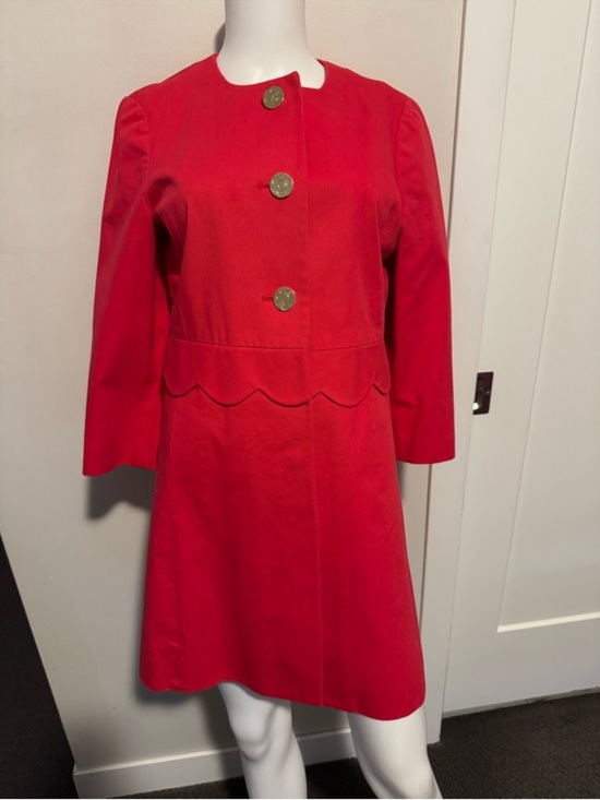 Draper James Jackets & Blazers - Draper James Bright Red Scallop Trench Coat in Lollipop Red Size 4